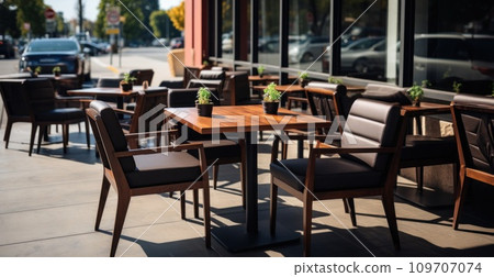table and chairs for a restaurant in a parking lot table and chairs for a restaurant in a parking lot 109707074