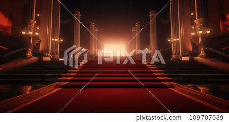 red carpet and gold ropes at a golden staircase 109707089