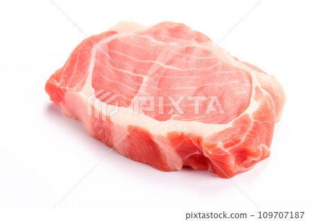 A closeup of sliced homemade raw pork tenderloin on white background A closeup of sliced homemade raw pork tenderloin on white background 109707187