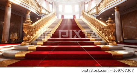 golden railing and red carpet 109707307