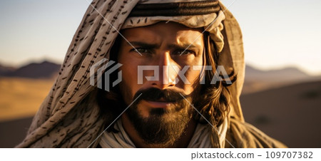 man on desert on a turban with an abaya 109707382
