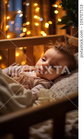 Baby 2-3 months in a crib 109707519