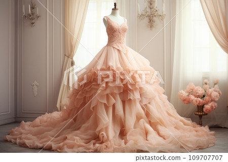 Beautiful ball gown in soft peach color - Stock Illustration [109707707] -  PIXTA