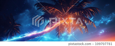 palm tree with lights at night 109707781
