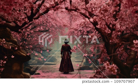 a chinese girl in front of thousands of cherry blossoms a chinese girl in front of thousands of cherry blossoms 109707907