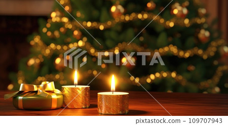 a christmas tree on a wooden table a christmas tree on a wooden table 109707943