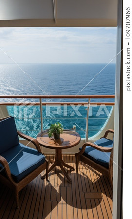 A close-up of a luxurious cabin balcony on a cruise ship 109707966