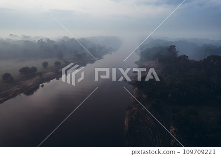 Jungle and Amazon river at sunrise. Jungle and Amazon river at sunrise. 109709221