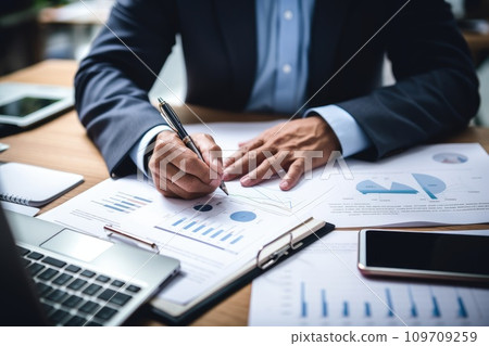 AI-generated content. Creative businessperson drawing a business plan, to di list, AI Generative 109709259