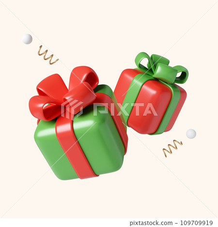 3d Christmas coin icon. minimal decorative festive conical shape tree. New Year's holiday decor. 3d design element In cartoon style. Icon isolated on white background. 3D illustration 109709919