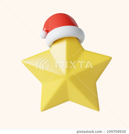 3d Christmas star icon. minimal decorative festive conical shape tree. New Year's holiday decor. 3d design element In cartoon style. Icon isolated on white background. 3D illustration 109709930