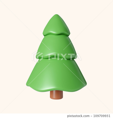 3d Christmas tree. minimal decorative festive conical shape tree. New Year's holiday decor. 3d design element In cartoon style. Icon isolated on white background. 3D illustration 109709931