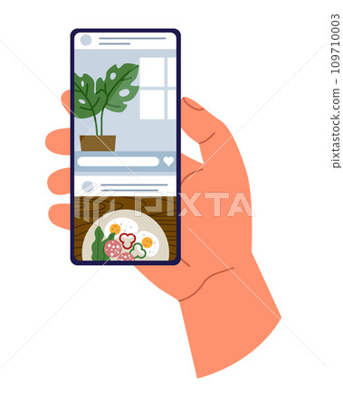 Watching videos online on mobile phone screen. Podcast, news, watching video online, talk show, tv application, live streaming. Hand holding phone Watching videos online on mobile phone screen. Podcast, news, watching video online, talk show, tv application, live streaming. Hand holding phone 109710003