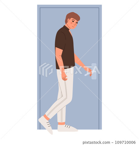 People opening doors, entering, exiting home. Leaving home, come back to office. Open close doors People opening doors, entering, exiting home. Leaving home, come back to office. Open close doors 109710006