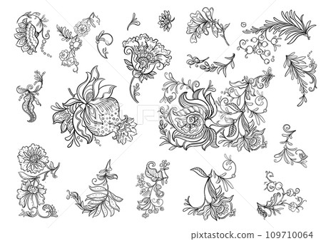 Fantasy flowers in retro, vintage, jacobean 109710064