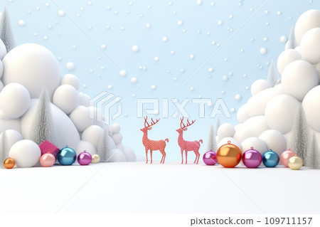 AI-generated content. Cute christmas trees 3D cartoon style and merry christmas decorations comeliness 109711157