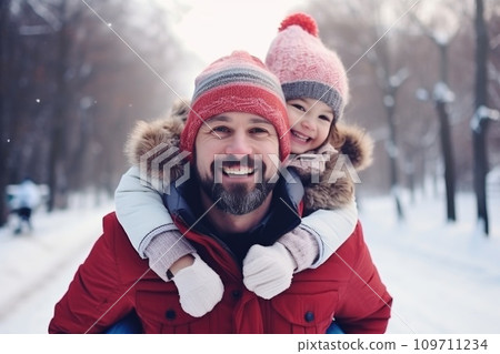 AI-generated content. Happy family having fun while travel outdoor in winter comeliness AI-generated content. Happy family having fun while travel outdoor in winter comeliness 109711234