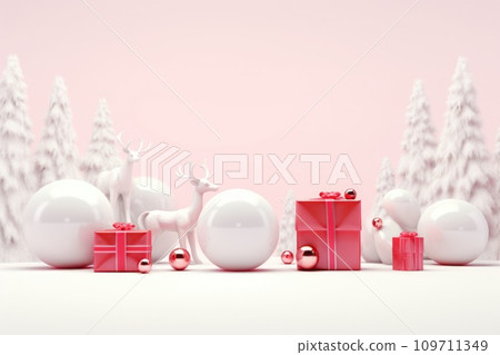 AI-generated content. Cute christmas trees 3D cartoon style and merry christmas decorations comeliness 109711349