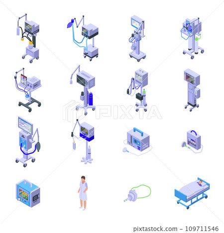 Ventilator Medical Machine icons set. Isometric set of Ventilator Medical Machine vector icons for web design isolated on white background 109711546