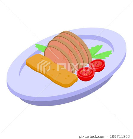 Restaurant meat dish icon. Isometric of restaurant meat dish vector icon for web design isolated on white background Restaurant meat dish icon. Isometric of restaurant meat dish vector icon for web design isolated on white background 109711863