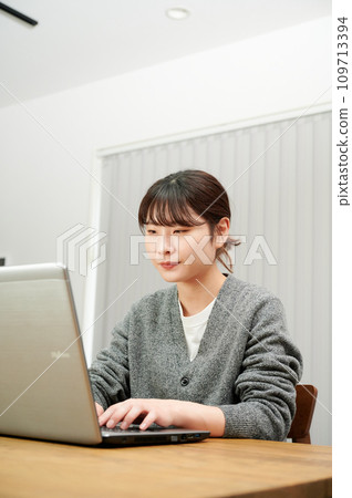 一名女性在家使用電腦、遠距辦公、在家工作、電腦 一名女性在家使用電腦、遠距辦公、在家工作、電腦 109713394