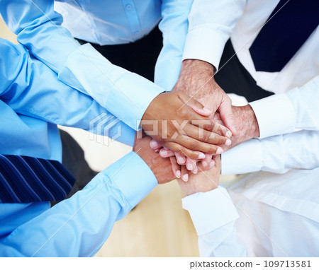 Business people, hands stack and teamwork, support or collaboration with company goals, success and mission. Employees or professional group in circle and together for faith, target and staff synergy Business people, hands stack and teamwork, support or collaboration with company goals, success and mission. Employees or professional group in circle and together for faith, target and staff synergy 109713581