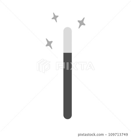 Magic wand with decorative stars. Isolated design element in grayscale for card or many various uses Magic wand with decorative stars. Isolated design element in grayscale for card or many various uses 109713749