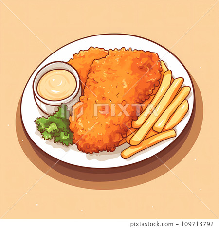 手绘卡通美味的炸鸡排插画图片 109713792