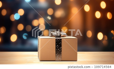 Delivered parcel box under Christmas tree. Christmas online shopping. Black Friday sale. Delivered parcel box under Christmas tree. Christmas online shopping. Black Friday sale. 109714564