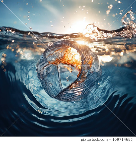 AI-generated content. Balls of Water Suspended in Air with Ripples. Generative AI 109714695