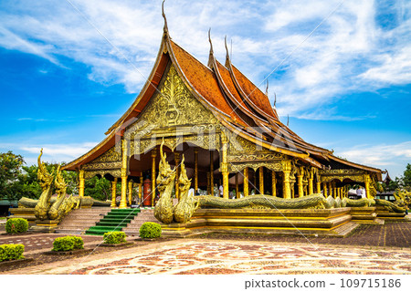 Wat Sirindhorn Wararam glowing temple in Ubon, Thailand 109715186