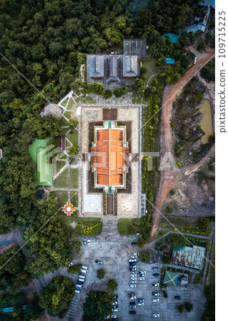Aerial view of Wat Sirindhorn Wararam glowing temple in Ubon, Thailand 109715225