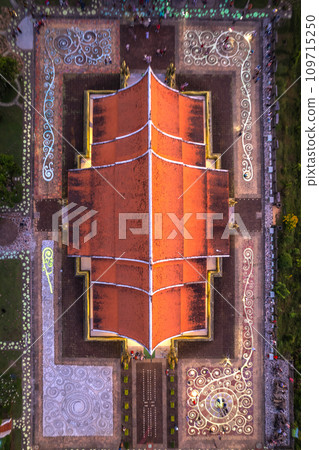 Aerial view of Wat Sirindhorn Wararam glowing temple in Ubon, Thailand 109715250