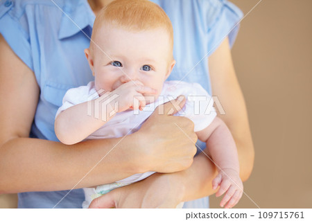 Parents hands, baby and family support, safety and carry newborn child, youth care or maternity. Toddler security, protection and person holding young infant together for trust bond, comfort or love 109715761