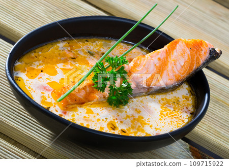 Cheese and salmon soup Cheese and salmon soup 109715922