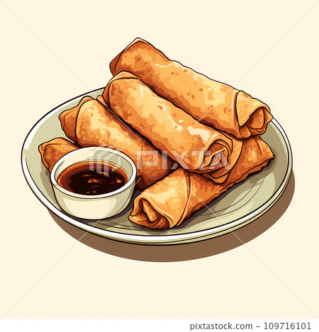 Hand drawn cartoon delicious fried spring rolls illustration picture Hand drawn cartoon delicious fried spring rolls illustration picture 109716101