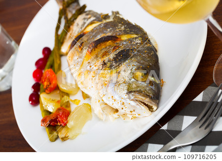 Sea bream baked in oven 109716205