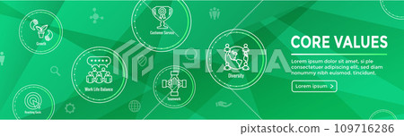 Core Values icon set & web header banner showing icons of core values 109716286