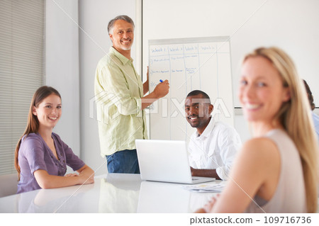Whiteboard presentation meeting, man portrait and business people listening to speaker, mentor or manager agenda plan. Collaboration, happy presenter and team planning company schedule, list or tasks Whiteboard presentation meeting, man portrait and business people listening to speaker, mentor or manager agenda plan. Collaboration, happy presenter and team planning company schedule, list or tasks 109716736