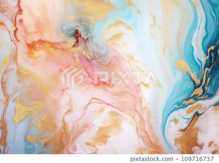 Liquid abstract marble painting background print with rose gold glitter splatter texture Liquid abstract marble painting background print with rose gold glitter splatter texture 109716737