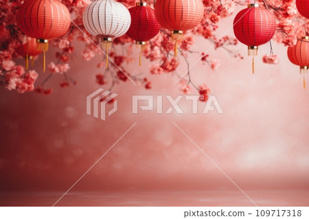 AI-generated content. Chinese New year eve celebrations bright in the style of minimalist backgrounds. Generative AI AI-generated content. Chinese New year eve celebrations bright in the style of minimalist backgrounds. Generative AI 109717318
