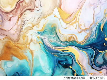 Liquid marble painting background design with gold glitter dust texture 109717408