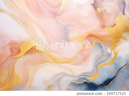 Liquid abstract marble painting background print with rose gold glitter splatter texture 109717525