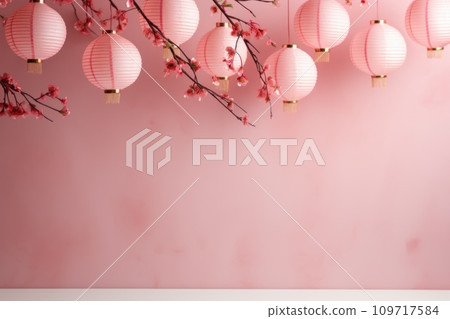 AI-generated content. Chinese New year eve celebrations bright in the style of minimalist backgrounds. Generative AI 109717584