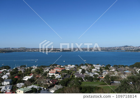 Devonport skyline and Waitemata Harbour, seen from Mount Victoria Devonport skyline and Waitemata Harbour, seen from Mount Victoria 109718814