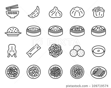 Illustration set of various Chinese food icons (line drawings) 109719574