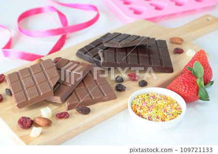 Valentine's Day image of a chocolate bar on a cutting board Valentine's Day image of a chocolate bar on a cutting board 109721133