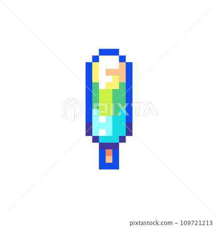 Pixel art Popsicle Ice Cream Icon. Vector Pixel 8bit Frozen Dessert. 80s 90s Retro Game Decor. Pixelated Sticker Illustration on white background.	 109721213