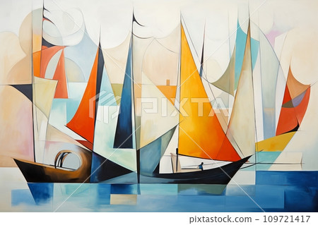 漂浮在海面上的彩色帆船繪畫AI影像4 漂浮在海面上的彩色帆船繪畫AI影像4 109721417