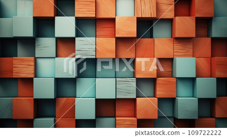 Abstract block stack wooden 3d cubes, colorful wood texture for backdrop 109722222
